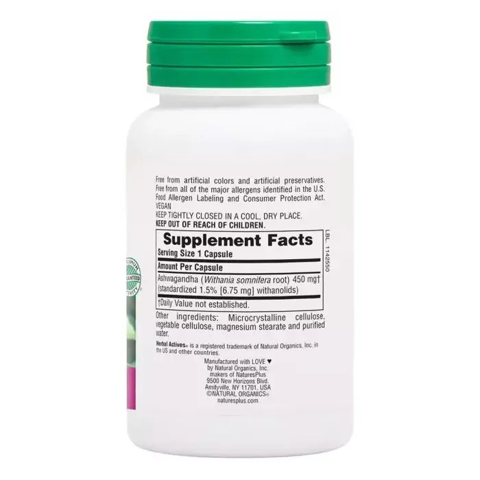 Травы Natures Plus Ашваганда, 450 мг, Ashwagandha, Herbal Actives, 6 Фото 1