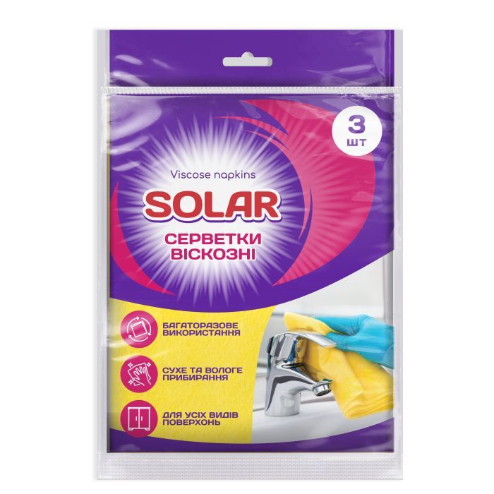 Салфетки для уборки Solar Household Вискозные 3 шт. Фото