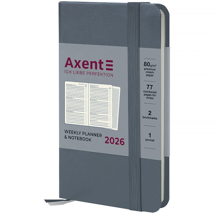 Еженедельник Axent датированный 2026 Pocket Strong 90х150, серый Фото