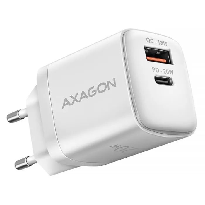 Зарядное устройство AXAGON 1xUSB QC3.0 + 1xUSB-C PD20W white Фото
