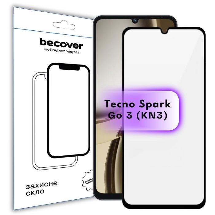 Стекло защитное BeCover Tecno Spark Go 3 (KN3) Black Фото