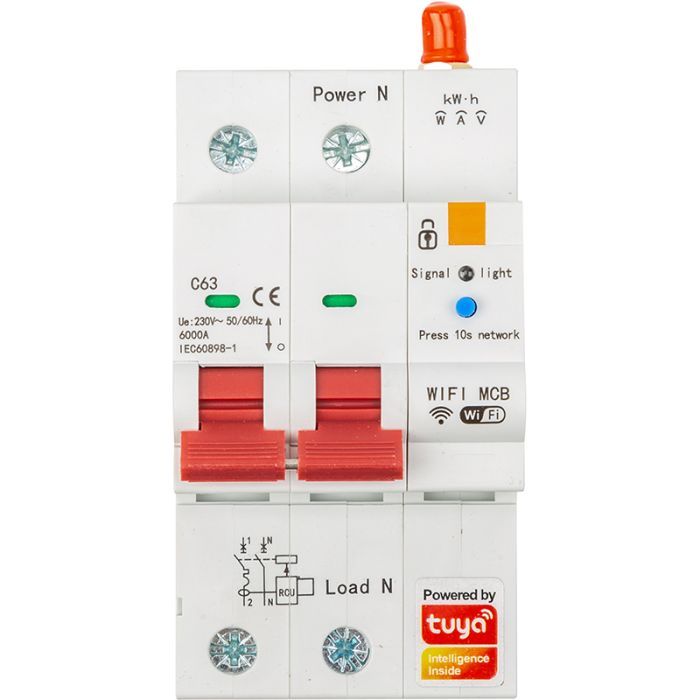Автоматический выключатель TUYA 1P+N, Wi-Fi, RS485, 63A Фото